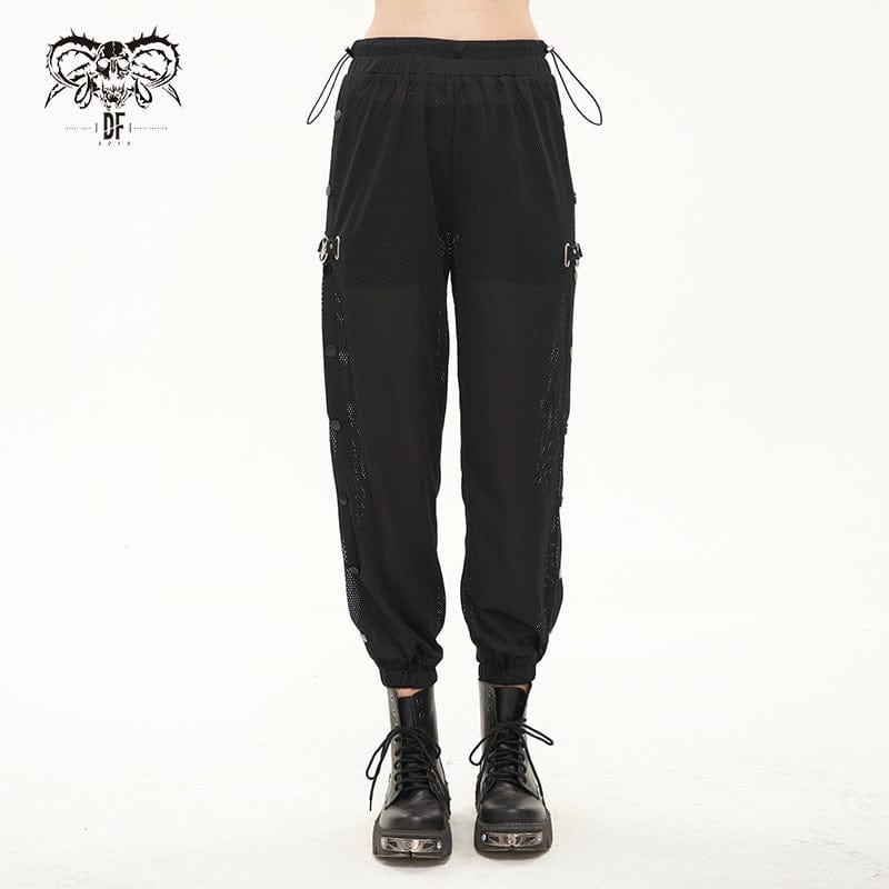 DEVIL FASHION Women's Punk Mesh Buttoned Jogger Pants