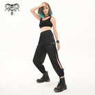 DEVIL FASHION Women's Punk Mesh Buttoned Jogger Pants