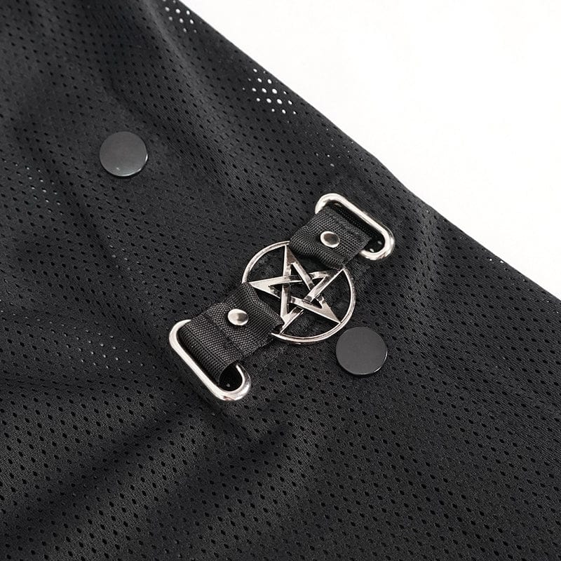 DEVIL FASHION Women's Punk Mesh Buttoned Jogger Pants