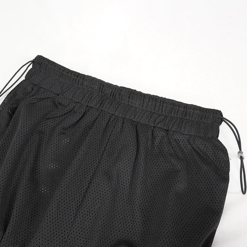 DEVIL FASHION Women's Punk Mesh Buttoned Jogger Pants