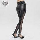 DEVIL FASHION Women's Punk Mesh Splice Rivets Leggings with Belt