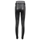 DEVIL FASHION Women's Punk Mesh Splice Rivets Leggings with Belt