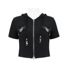 DEVIL FASHION Women's Punk Metal Star Double Zipper Short Sleeved Crop Top