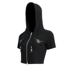 DEVIL FASHION Women's Punk Metal Star Double Zipper Short Sleeved Crop Top