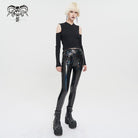 DEVIL FASHION Women's Punk Off Shoulder Cutout Knitted Long Sleeved Crop Top