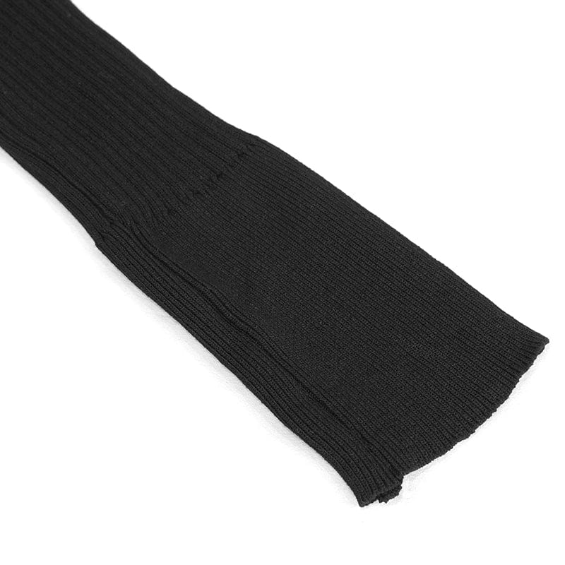 DEVIL FASHION Women's Punk Off Shoulder Cutout Knitted Long Sleeved Crop Top