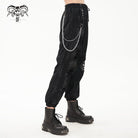 DEVIL FASHION Women's Punk Ripped Metal Chain Lantern Pants