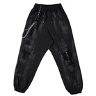 DEVIL FASHION Women's Punk Ripped Metal Chain Lantern Pants