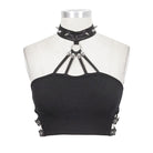 DEVIL FASHION Women's Punk Rivets Skull Halterneck Bustier