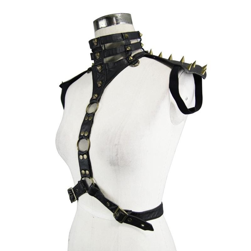 DEVIL FASHION Women's Punk Shoulder & Neck Brace With Gold Skulls