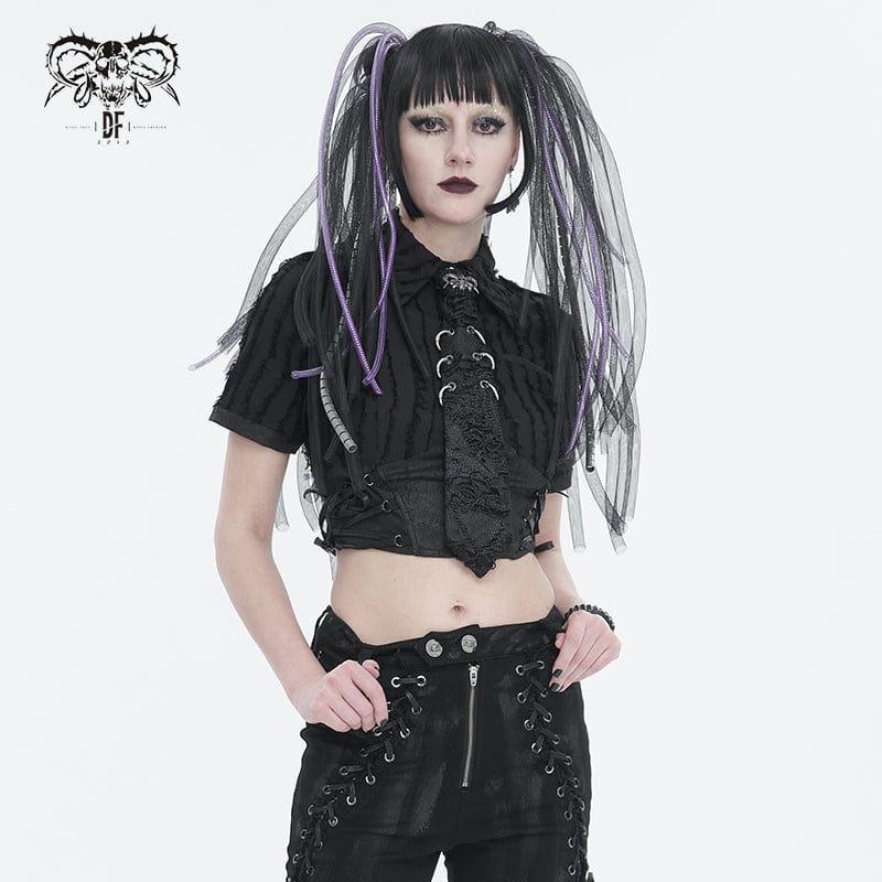 DEVIL FASHION Women's Punk Skull Ripped Tie