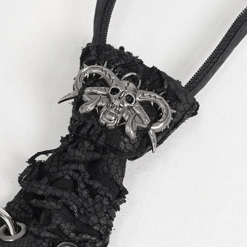 DEVIL FASHION Women's Punk Skull Ripped Tie