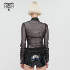 DEVIL FASHION Women's Punk Stand Collar Slash Shoulder Sheer Shirt