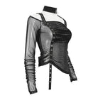 DEVIL FASHION Women's Punk Stand Collar Slash Shoulder Sheer Shirt
