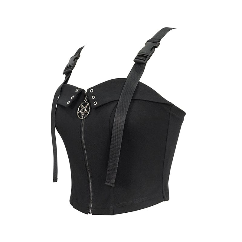DEVIL FASHION Women's Punk Star Zipper Buckle Bustier