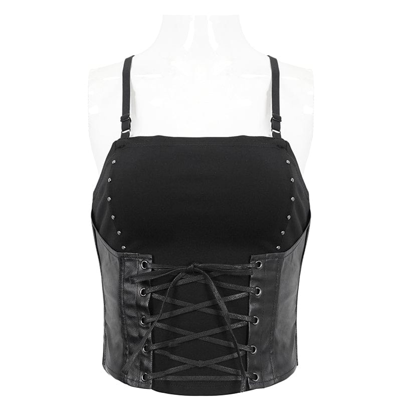 DEVIL FASHION Damen Punk Strappy Splice Tank Top