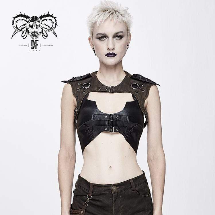 Women's Punk Straps Faux Leather Bustier Tops – Punk Design