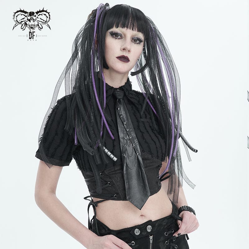 DEVIL FASHION Women's Punk Studded Chain Faux Leather Tie