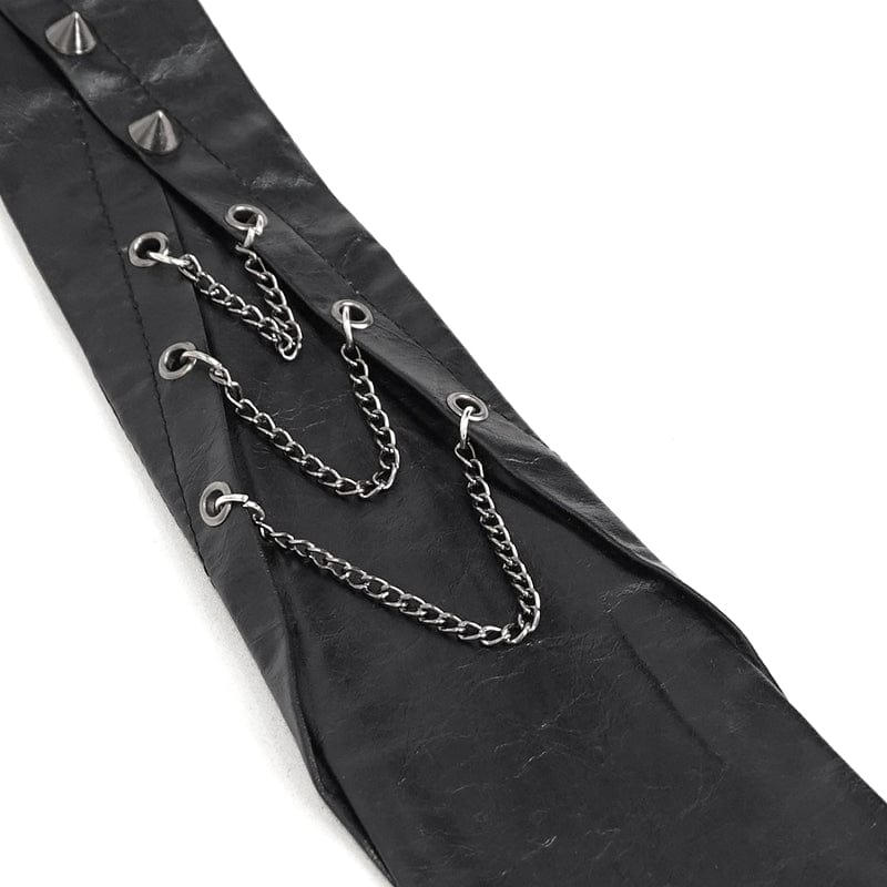 DEVIL FASHION Women's Punk Studded Chain Faux Leather Tie