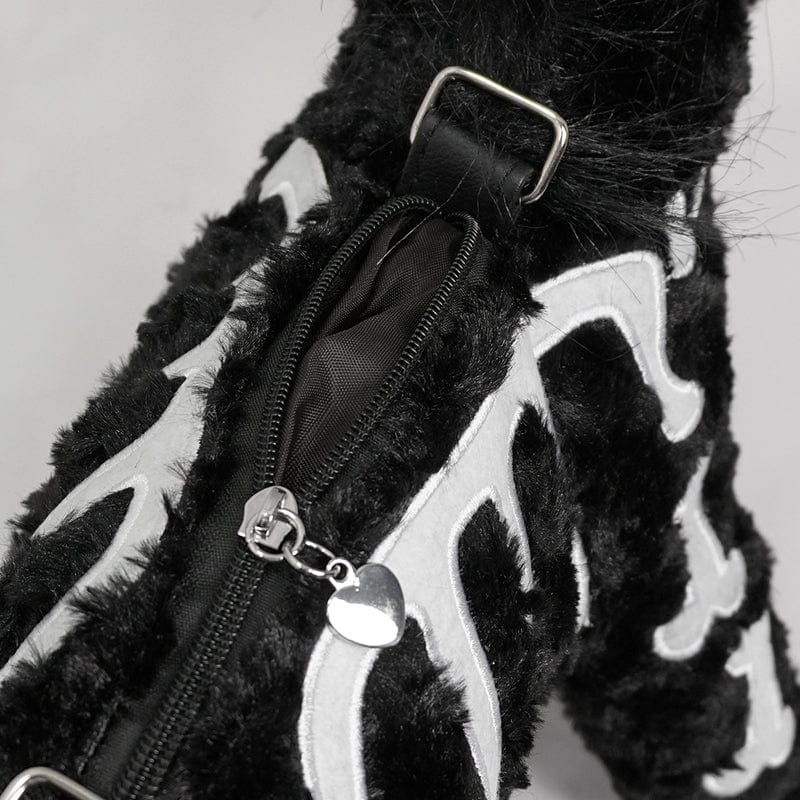 DEVIL FASHION Women's Punk Zebra Fluffy Bag