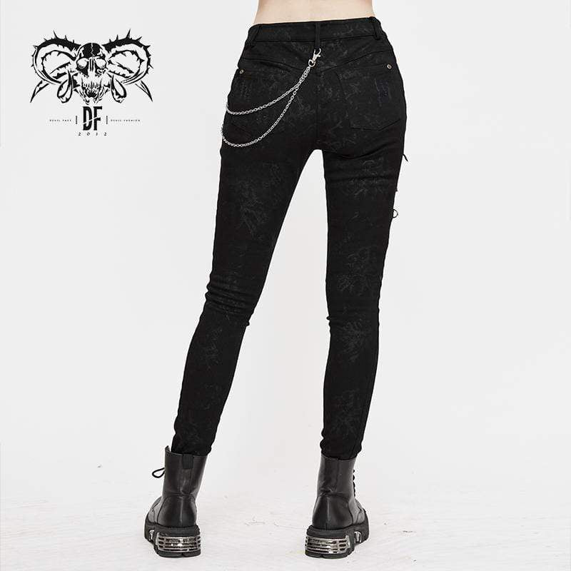 Women's Punk Zip Strappy Chains Pants