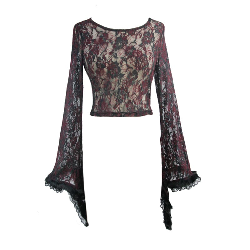 DEVIL FASHION Women's Red and Black All Lace Goth Top