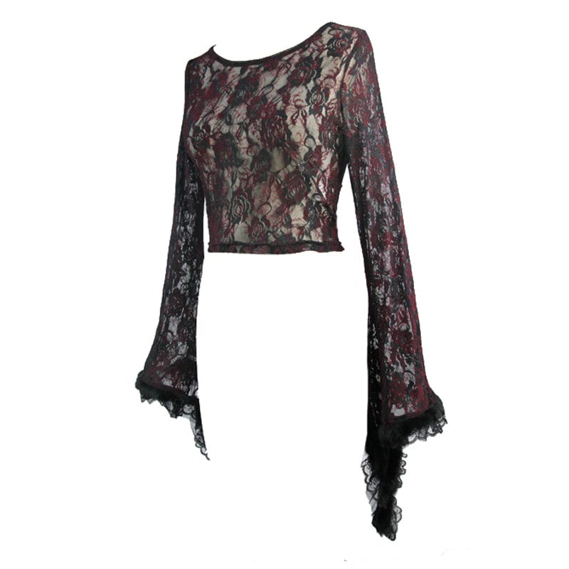 DEVIL FASHION Women's Red and Black All Lace Goth Top