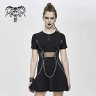 Women's Sheer Waist Rings&Chains Black Little Dresses With Detachable Chain