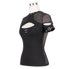 DEVIL FASHION Women's Short cutaway Sleeves and Peekaboo Neck Punk T-Shirt