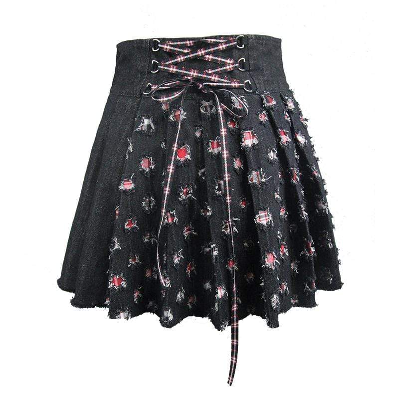 DEVIL FASHION Women's Short Grunge Distressed Skirt