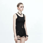 DEVIL FASHION Women's Short Ripped Detailed Punk Tank Tops