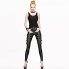 Women's Skinny Leather Lace and Straps Punk Trousers