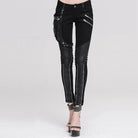 DEVIL FASHION Women's Skinny Punk Pants With Leather Patches