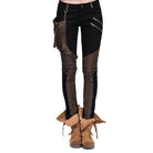 DEVIL FASHION Women's Skinny Punk Pants With Leather Patches