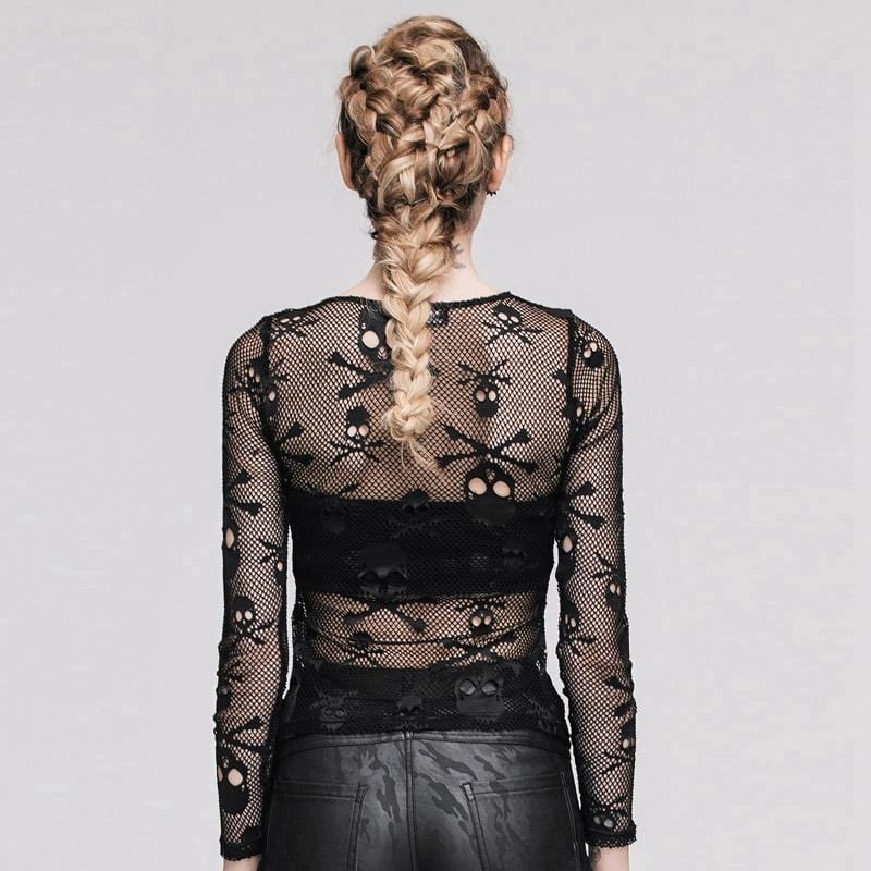 DEVIL FASHION Women's Skull Net Short Goth Top