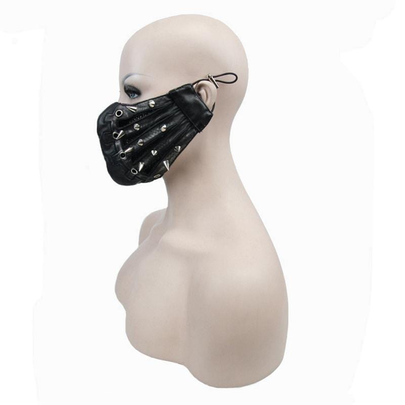 DEVIL FASHION Women's Spikey Leather Face Mask
