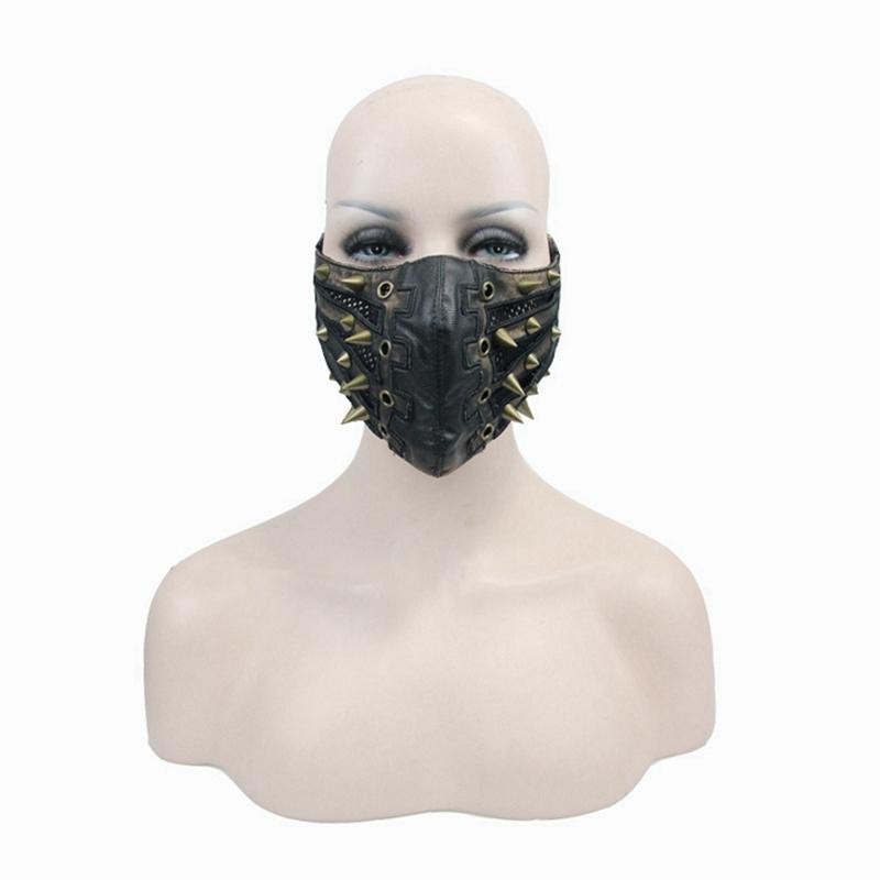 DEVIL FASHION Women's Spikey Leather Face Mask