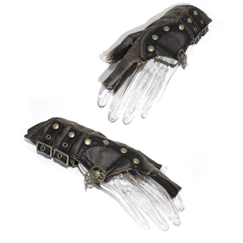 DEVIL FASHION Women's Steampunk Gears Zipper Irregular Gloves