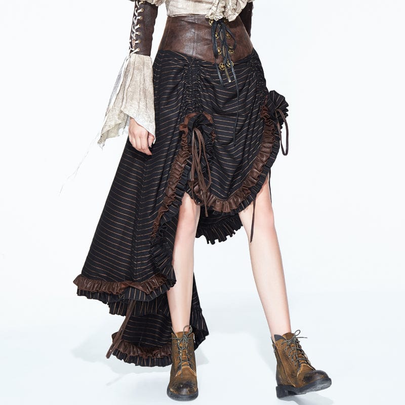 DEVIL FASHION Women's Striped Asymmetric Goth Skirt