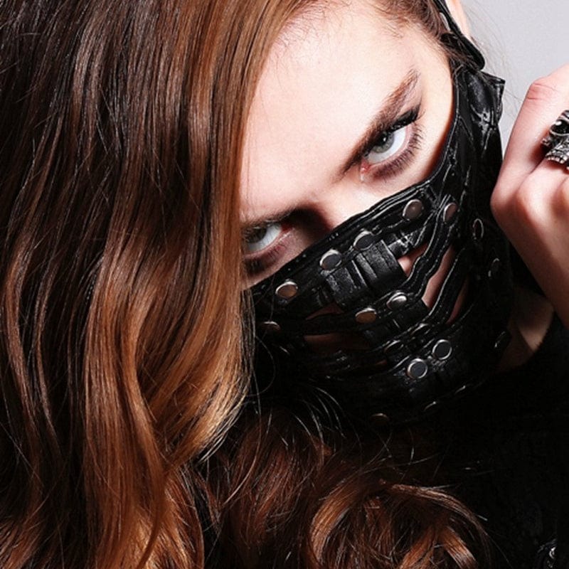 DEVIL FASHION Women's Textured Faux Leather Studded Muzzle