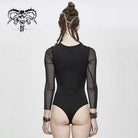 DEVIL FASHION Women's V-neck Mesh Sleeved Belts Rompers
