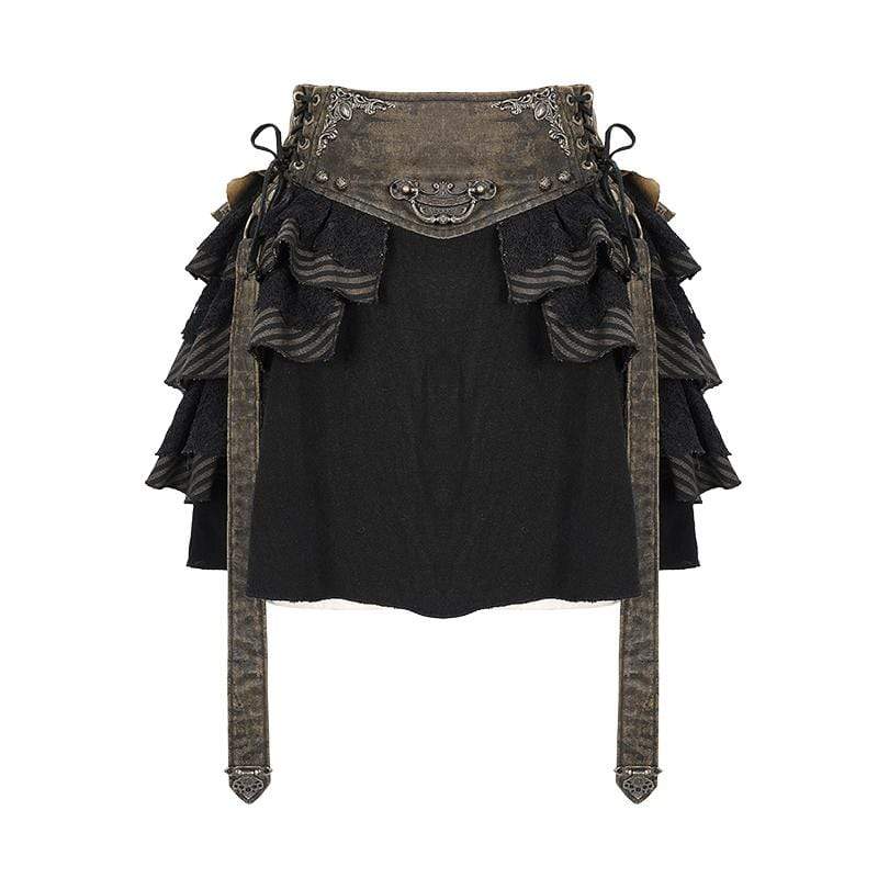 Women's Vintage Lace-up Sashes Ruffles Layered Skirts
