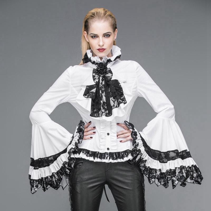 DEVIL FASHION Women's Vintage Short Ruffled Top With Trumpet Sleeves