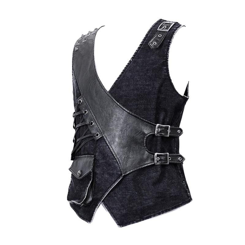 Men's Faux Leather Applique Belts Ropes Waistcoats With Pockets