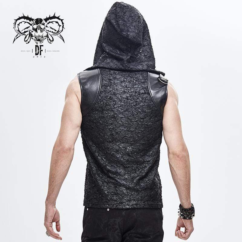 Men's Lace-up Hooded Cracks Faux Leather Vests