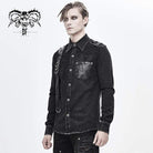 Men's Punk Mesh Applique Harness Denim Shirts