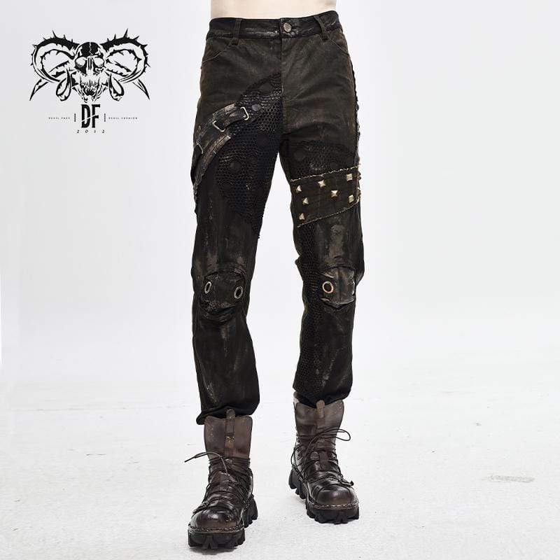 Pantalones casuales con remaches malla Steampunk para hombre - Diseño punk