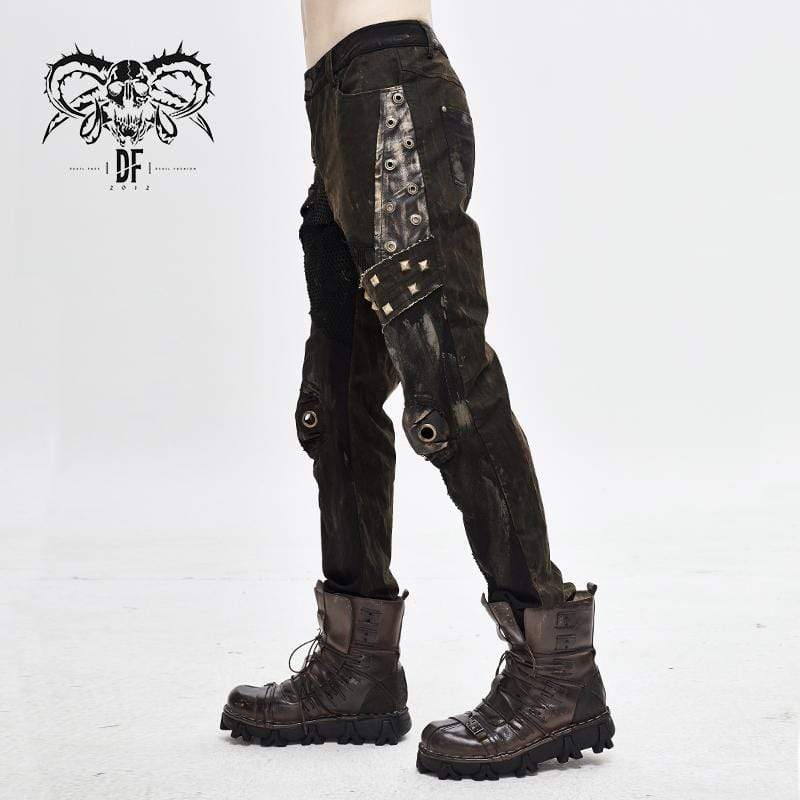 Men's Steampunk Mesh Rivets Eyelets Casual Trousers