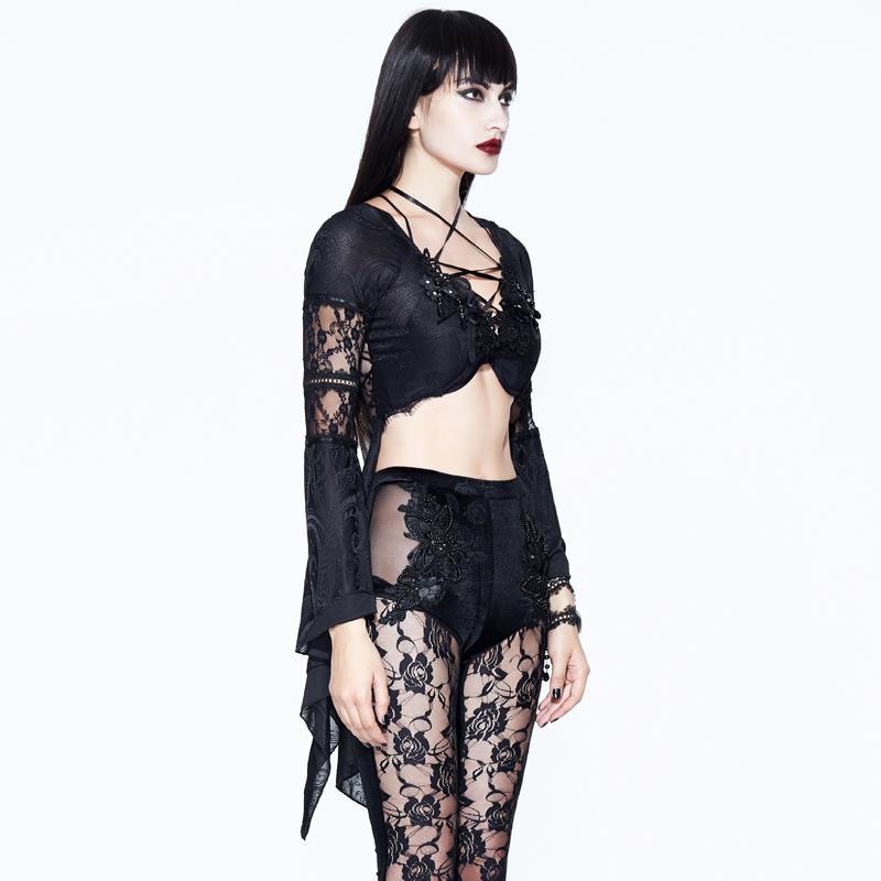 Women's Asymmetric Goth Embroidered Top