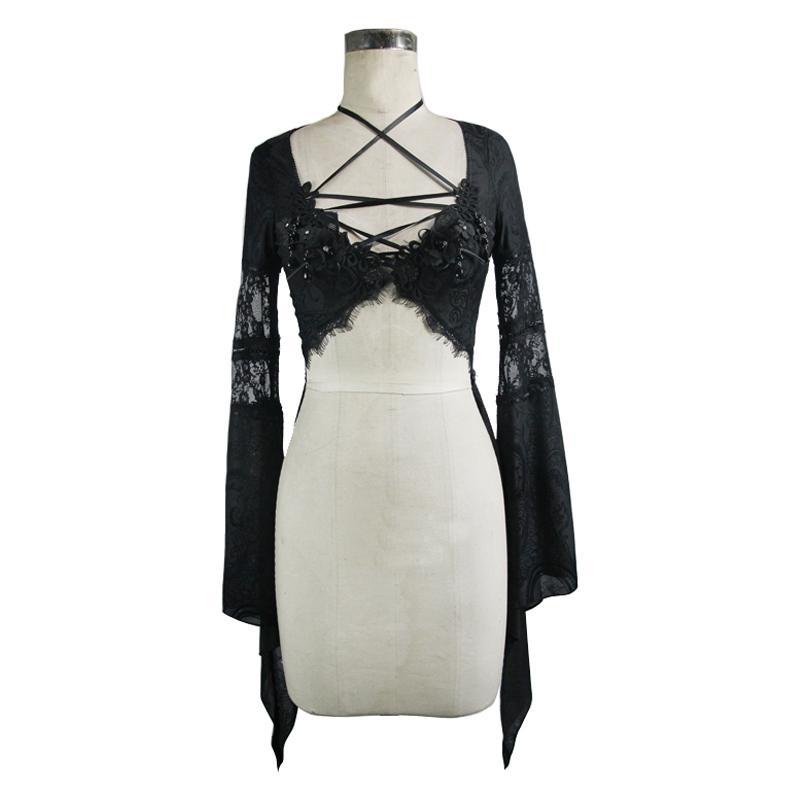 Women's Asymmetric Goth Embroidered Top